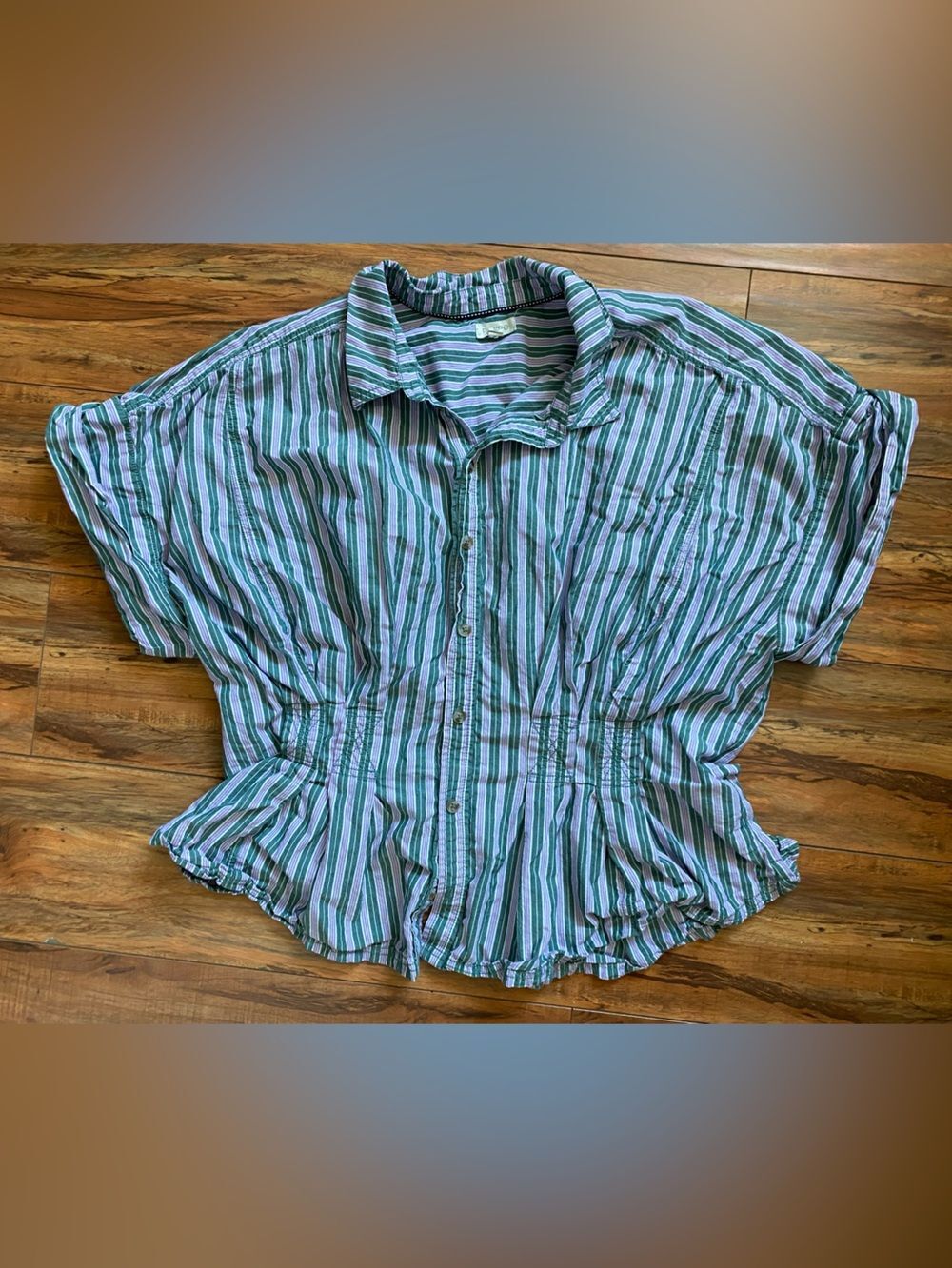 Pilcro Anthropologie Cotton Striped Button Up Shirt Teal White Casual XL
